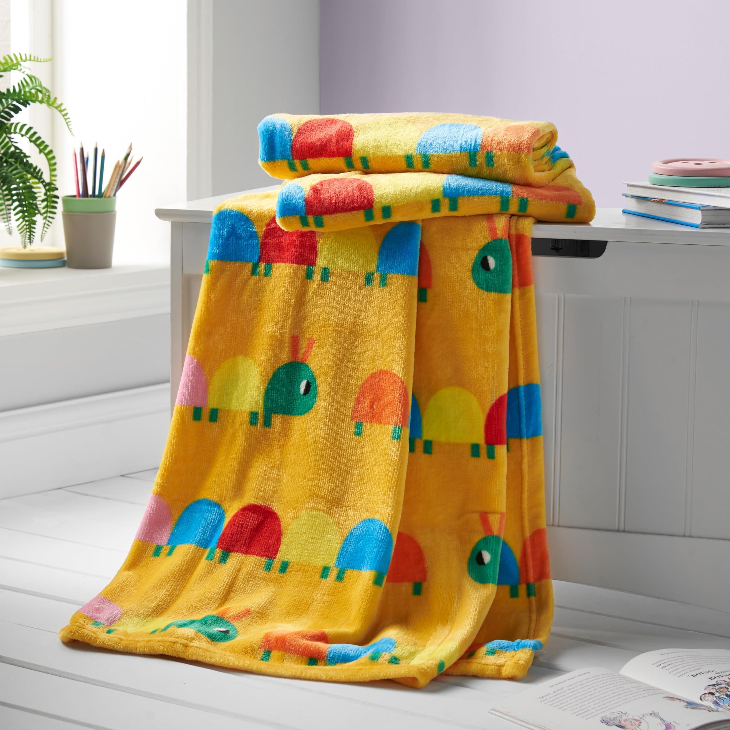 Catherine Lansfield Kids Curious Caterpillar Cosy Fleece 130x170cm Blanket Throw Bright