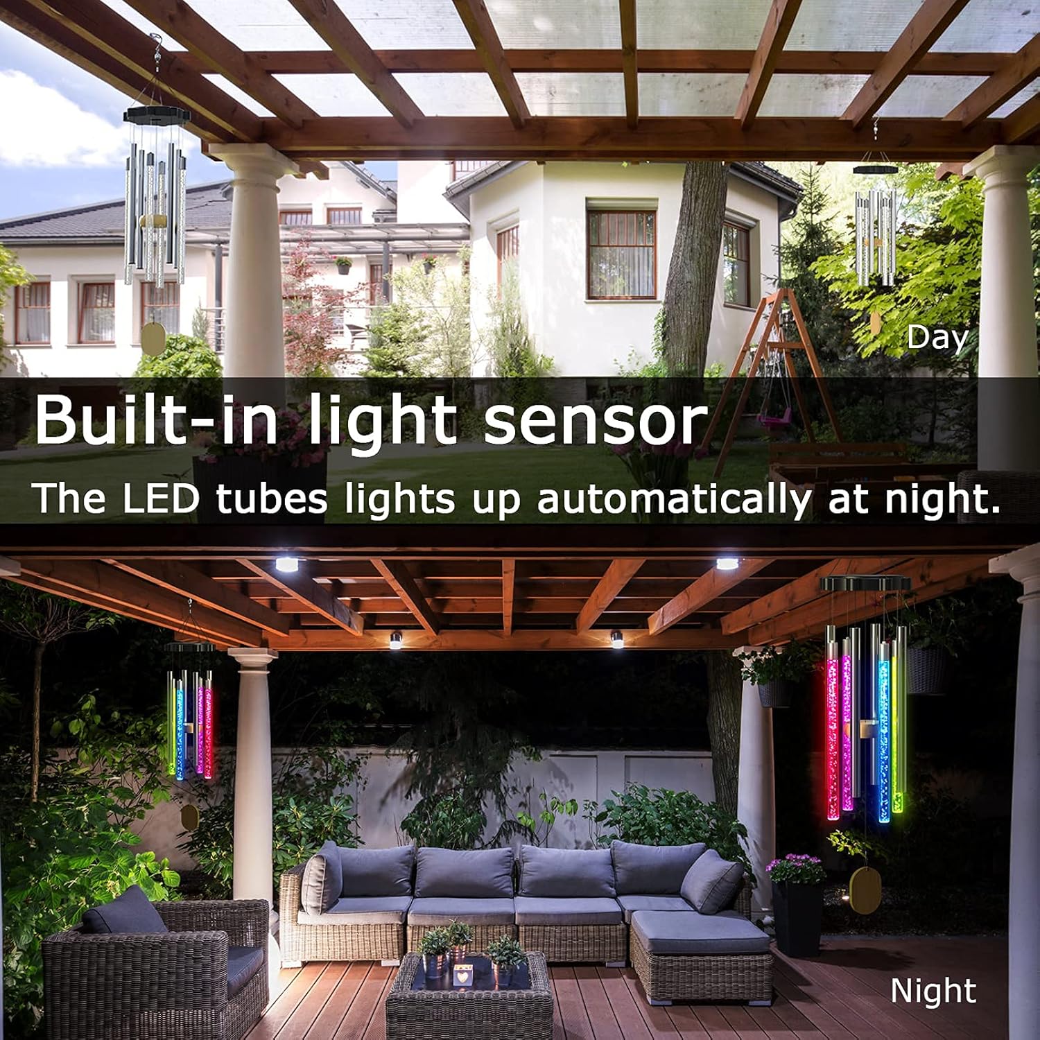 Njeury Solar Wind Chimes Lights Outdoor, Memorial Wind Chimes with Color Changing RGB LED Hanging Lights, IP65 Waterproof, for Outside, Garden, Patio, Yard, Home Decor, Housewarming Gifts : Garden & Outdoor