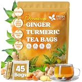 FreshDrinkUS, Premium Ginger Turmeric Tea, 45 Count, Caffeine Free, Vegan | Balanced Flavor, Herbal Infusion Blend with Ginge