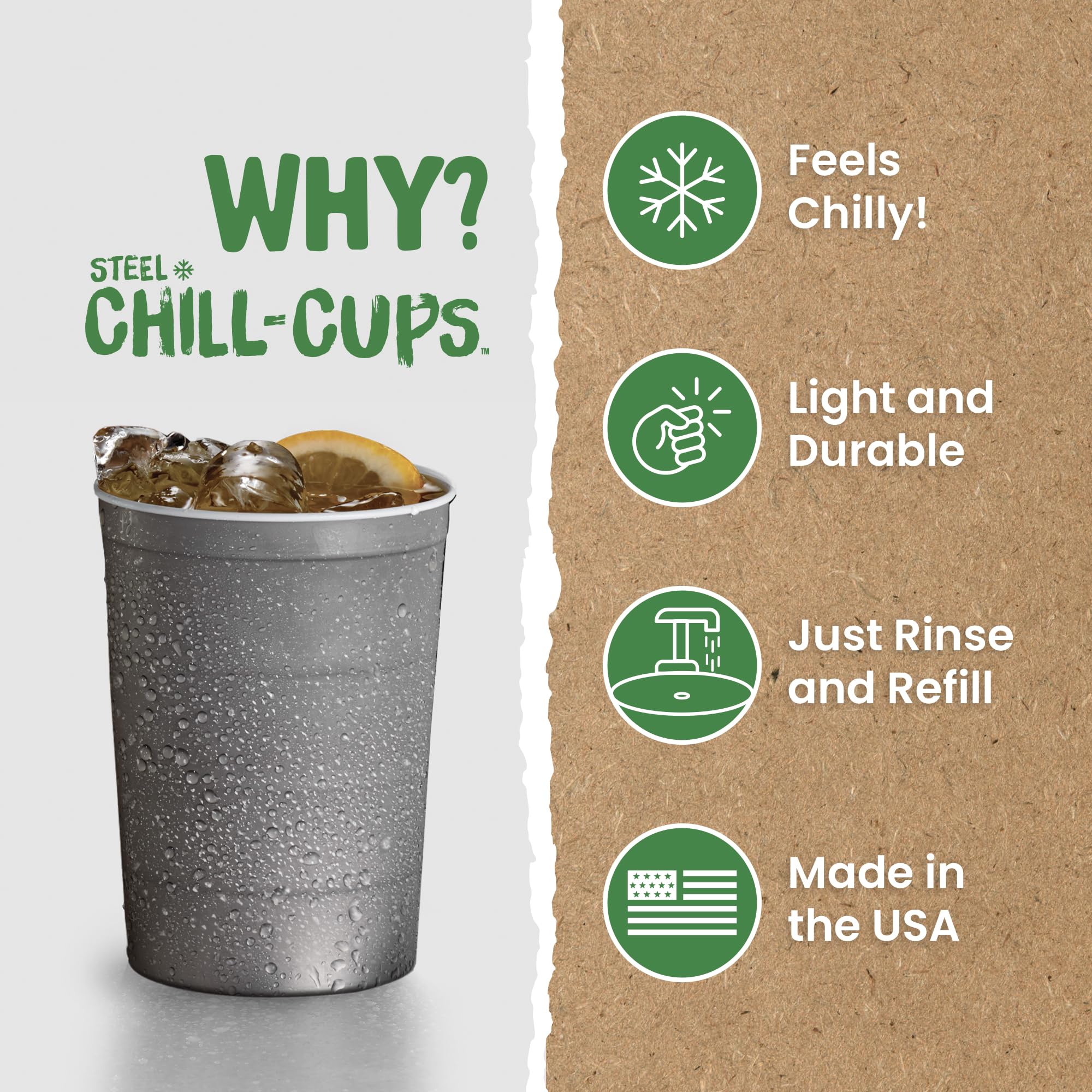 16 oz. Party Cups, Perfect for Cold Drinks, Sturdy & Durable, Disposable and 100% Recyclable, Made in USA, Gray, 12 Count
