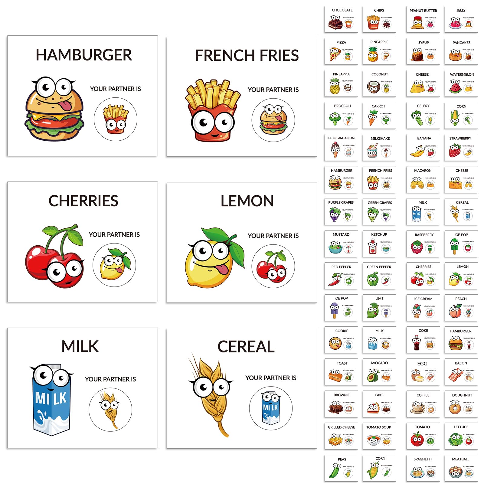 Photo 1 of Marspark 60 Pcs Partner Pairing Cards 30 Pairs Food Matching Game Cartoon Matching Peanut Butter Jelly Partner Cards for Team Building Office Breaker Indoor Outdoor Activities Holiday Party Supplies