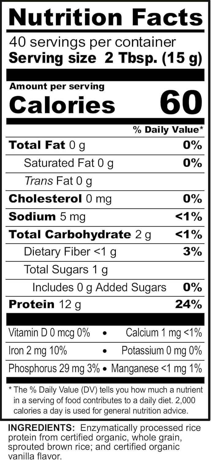 Nutribiotic - Organic Vegan Rice Protein Vanilla Powder - 1 lbs. 5 oz.: Health & Personal Care