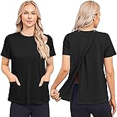 Deyeek Post Surgery Shirts for Women Tear Away Snap Open Back Top Hospital Shirts Short Sleeve Adaptive Clothing with Pockets
