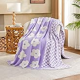 XIBLC Checkered Throw Blanket, Lavender Flower Blanket for Couch, 50"x60" Soft Plaid Knit Blanket for Home Decor, Reversible Checkerered Blankets for Sofa, Chair, Bed