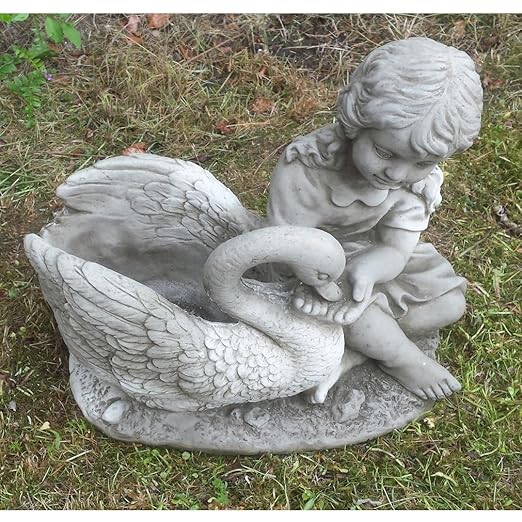 Garden Ornaments by Onefold PO19 Girl and Swan Stone Planter Garden