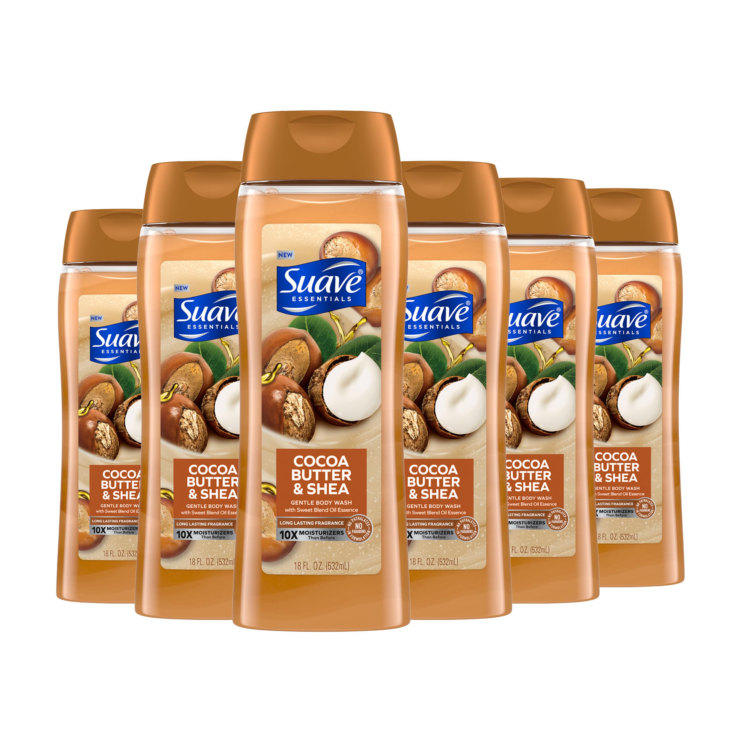 Suave Moisturizing Body Wash, Cocoa Butter and Shea with Vitamin E Extract, No Parabens, No Phtahaltes, 18 Oz Pack of 6 Image