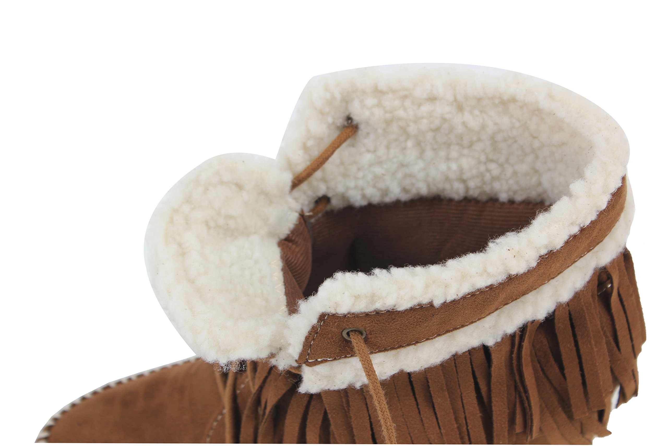 City Classified Women's Faux Suede Faux Fur Moccasin Fringe Lace Up Wedge,8 B(M) US,Chestnut - Image 7