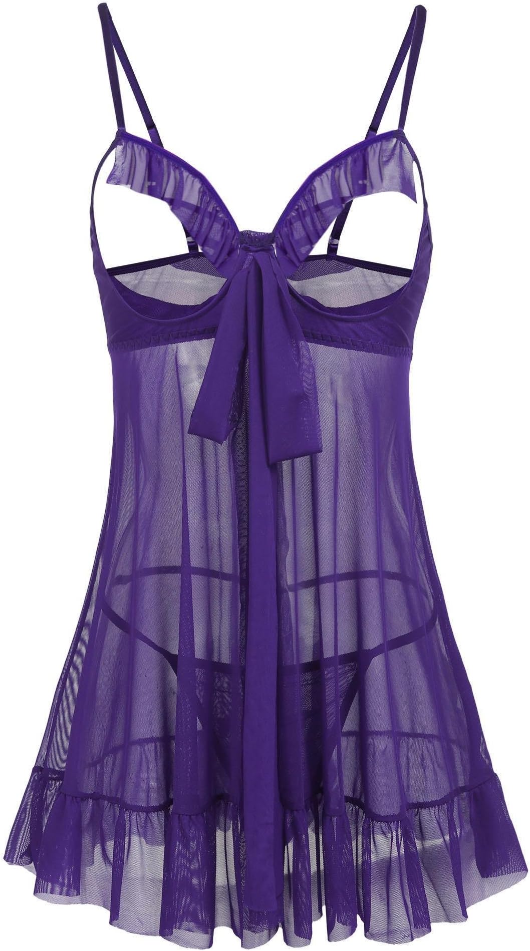 Etuoji Women Sexy Lingerie Halter Bodysuit Cupless Transparent Babydoll