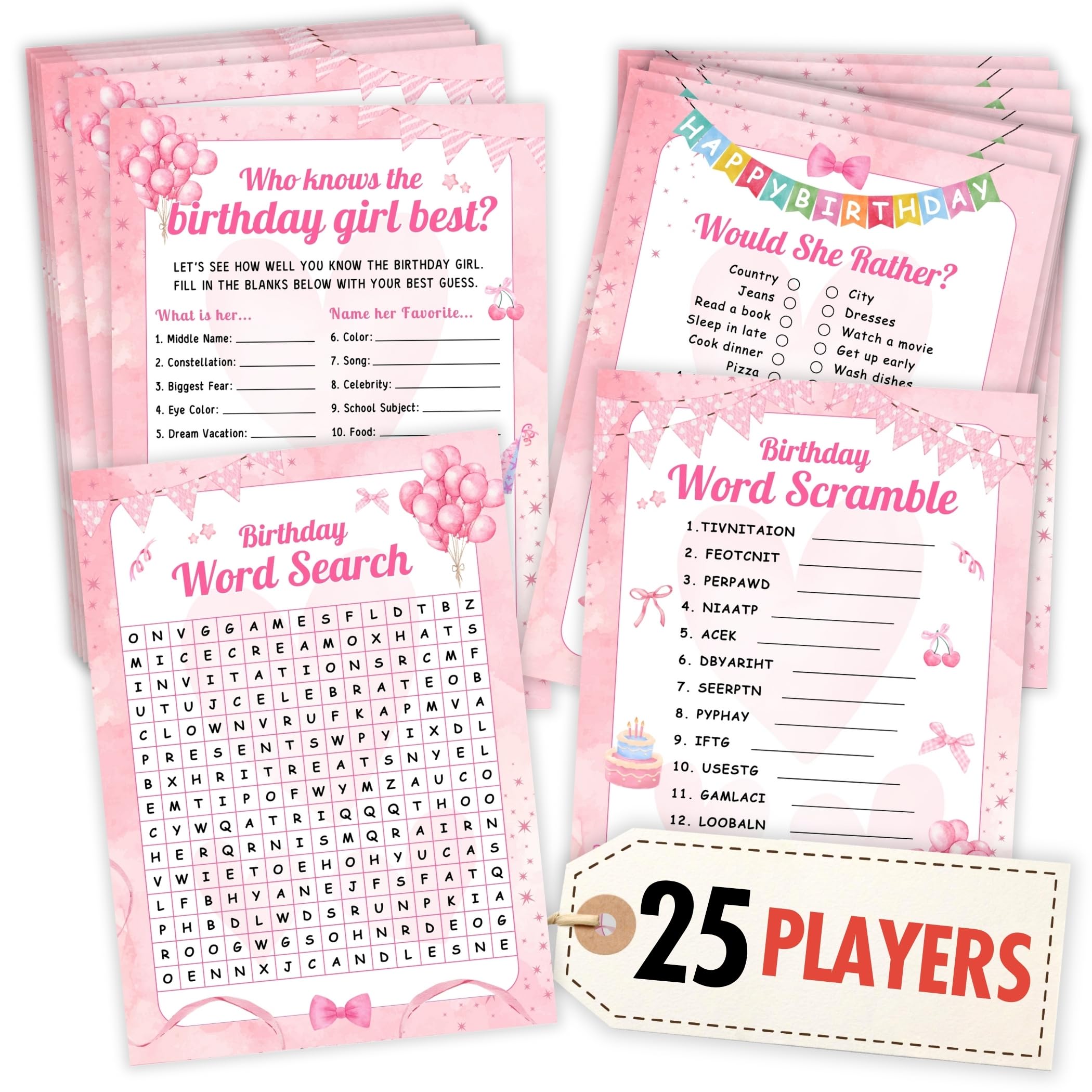 Photo 1 of Woodamore Who Knows The Birthday Girl Best Game - Teen Girl Birthday Party Games For 25 Guests, Birthday Word Scramble Sleepover Party Supplies For Girls, Fun Birthday Activities For Teens Party Decor