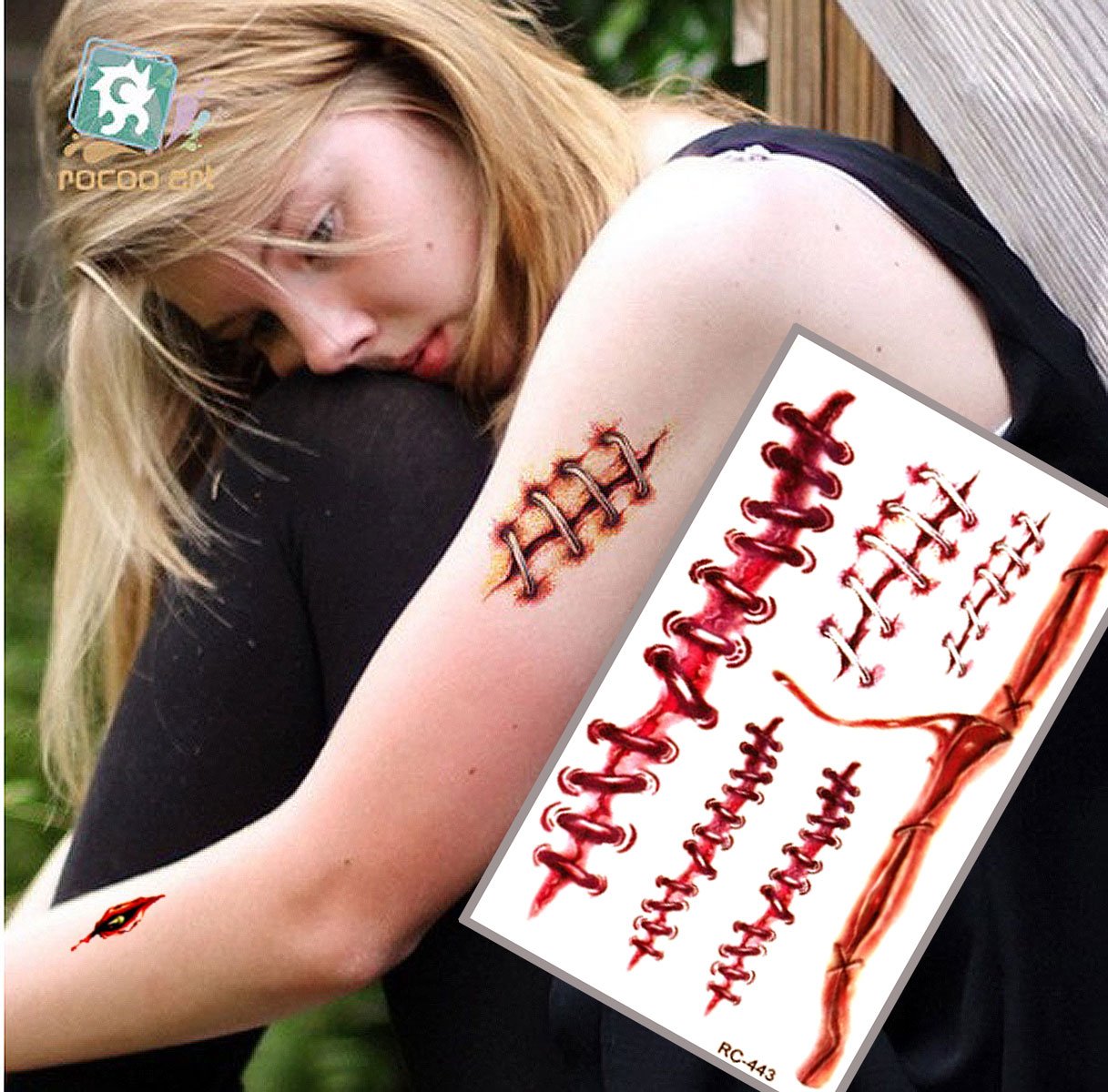 Blood Temporary Tattoo Stickers Horror Realistic Fake Wound Scab Scar for Cos Play Party Halloween,8pcs 8 patterns