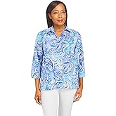 Alfred Dunner Women's Paisley 3/4 Sleeve Button Down Top