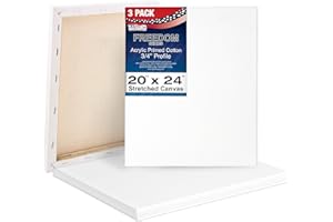 U.S. Art Supply 20 x 24 inch Stretched Canvas 12-Ounce Triple Primed, 3-Pack - Professional Artist Quality White Blank 3/4" Profile, 100% Cotton, Heavy-Weight Gesso - Acrylic Pouring, Oil Painting