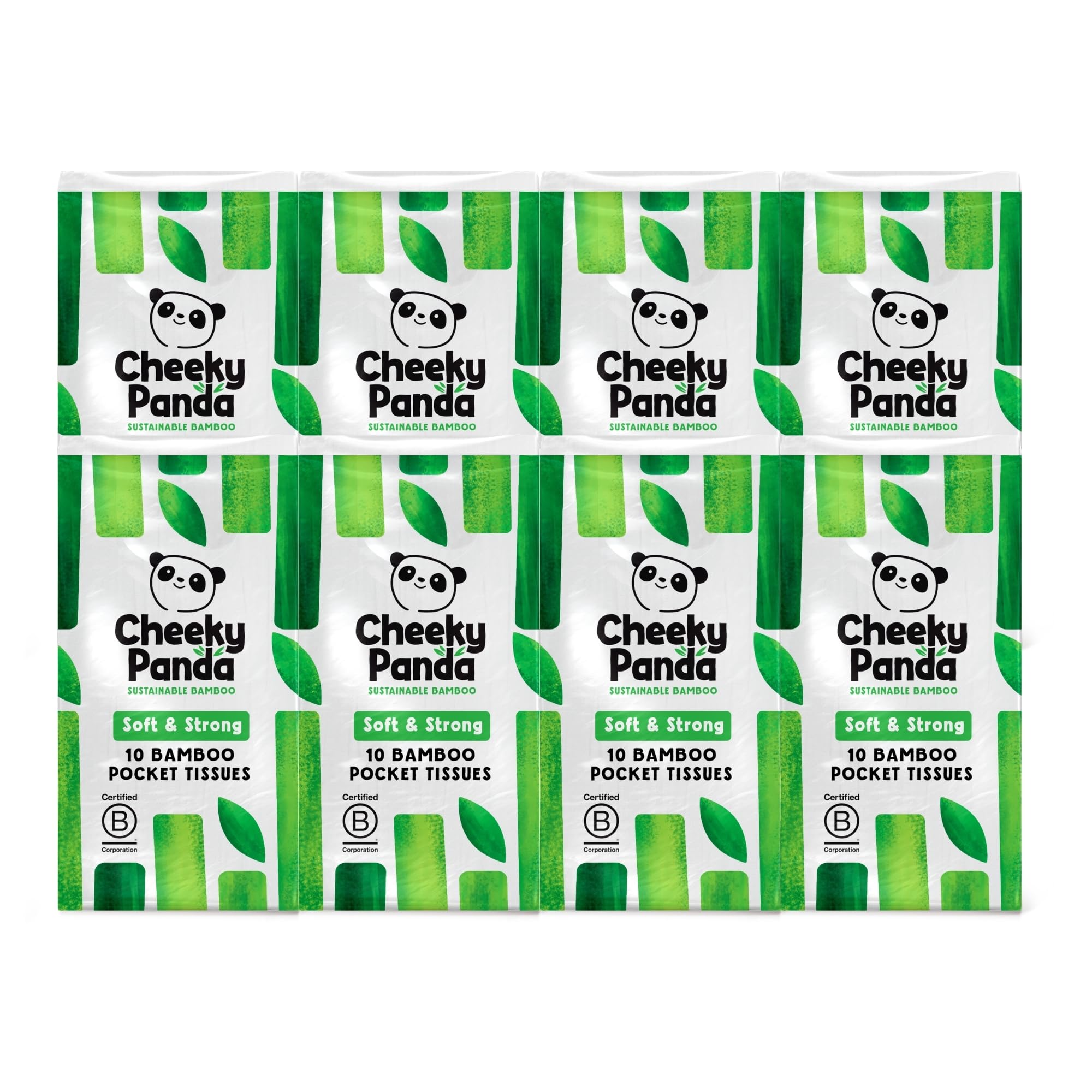 The Cheeky Panda Bamboo Pocket Tissues, 8 Pack of 10 Hypoallergenic Tissues, Ultra Soft, 3-Ply, White, Travel Size