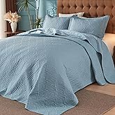 Oversized King Bedspreads 128x120 for Split Adjustable Bed or Extra Large/Tall Cal King or King Bed Lightweight Quilted Coverlet Sets 1 Quilt 2 Pillow Shams Blue