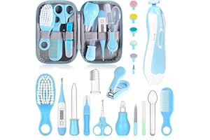WXA Baby Grooming Kit, Infant Safety Care Set with Hair Brush Comb Nail Clipper Nasal Aspirator,Baby Essentials Kit for Newborn Girls Boys (Blue-20 in 1)