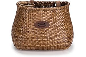 CXWXC Bike Basket - Handmade Rattan Bike Baskets for Girls Women - Front Bicycle Bike Basket with Coffee Cup Holder for Beach Cruiser, Scooter, Ebike