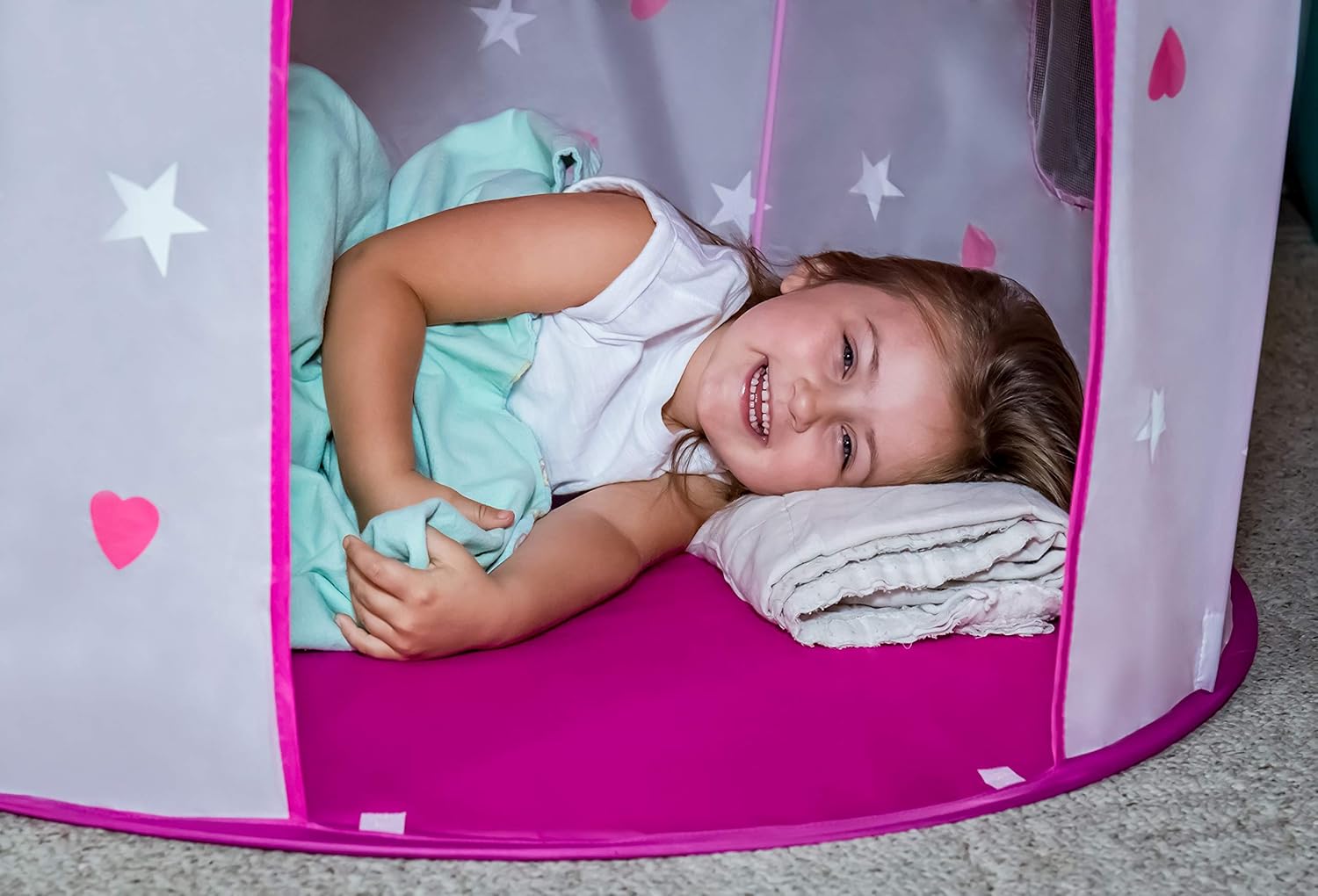 FoxPrint Princess Castle Play Tent With Glow In The Dark Stars, Conveniently Folds In To A Carrying Case, Your Kids Will Enjoy This Foldable Pop Up Pink Play Tent/House Toy For Indoor and Outdoor Use: Toys & Games