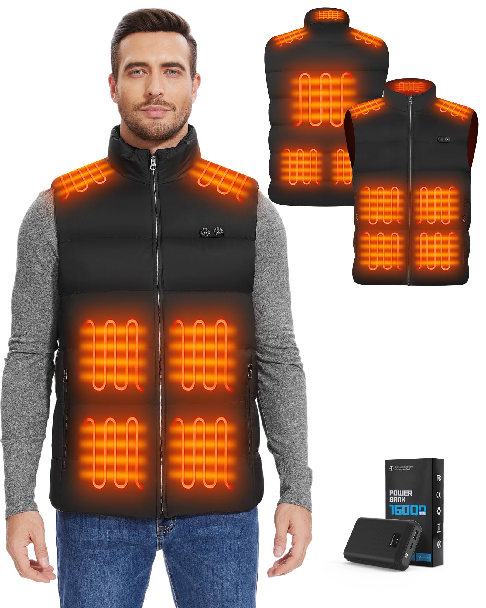 Photo 1 of JWPFD Heated Vest for Men with Adjustable Side Zippers, Included 16000mAh Battery Pack, Lightweight Heated Vest for Winter Large 