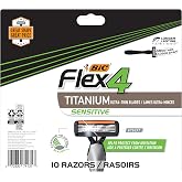 BIC Flex 4 Sensitive Men's Disposable 4-Blade Razors, 10-Pack | Smooth, Ultra-Close Shave, Gentle on Sensitive Skin, Lubricating Strip with Aloe Vera, Designed for Comfort and Precision