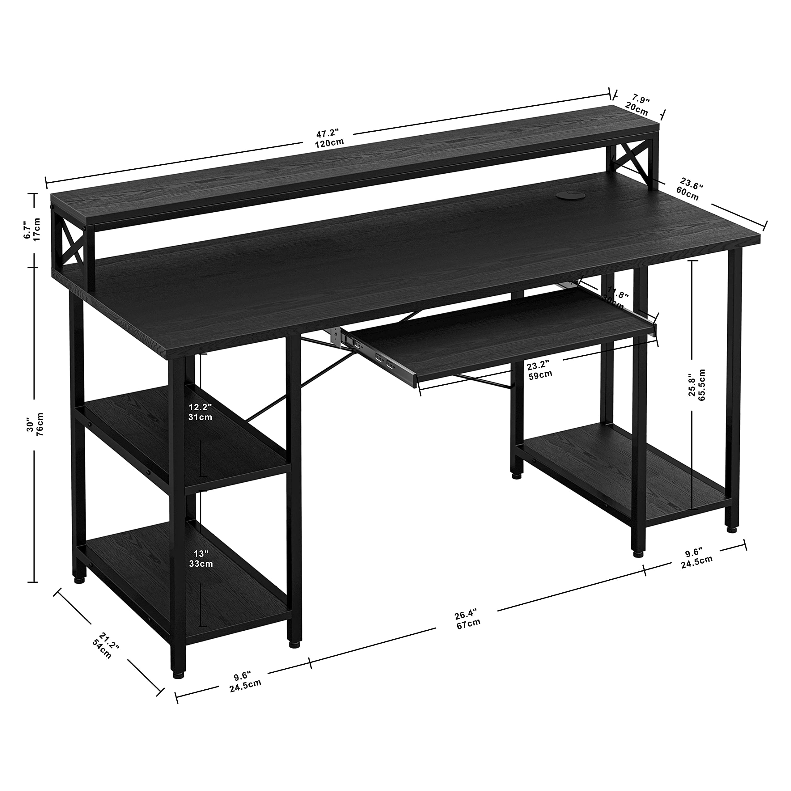 IRONCK Computer PC Desk with Keyboard Tray Monitor Stand , 47" Storage