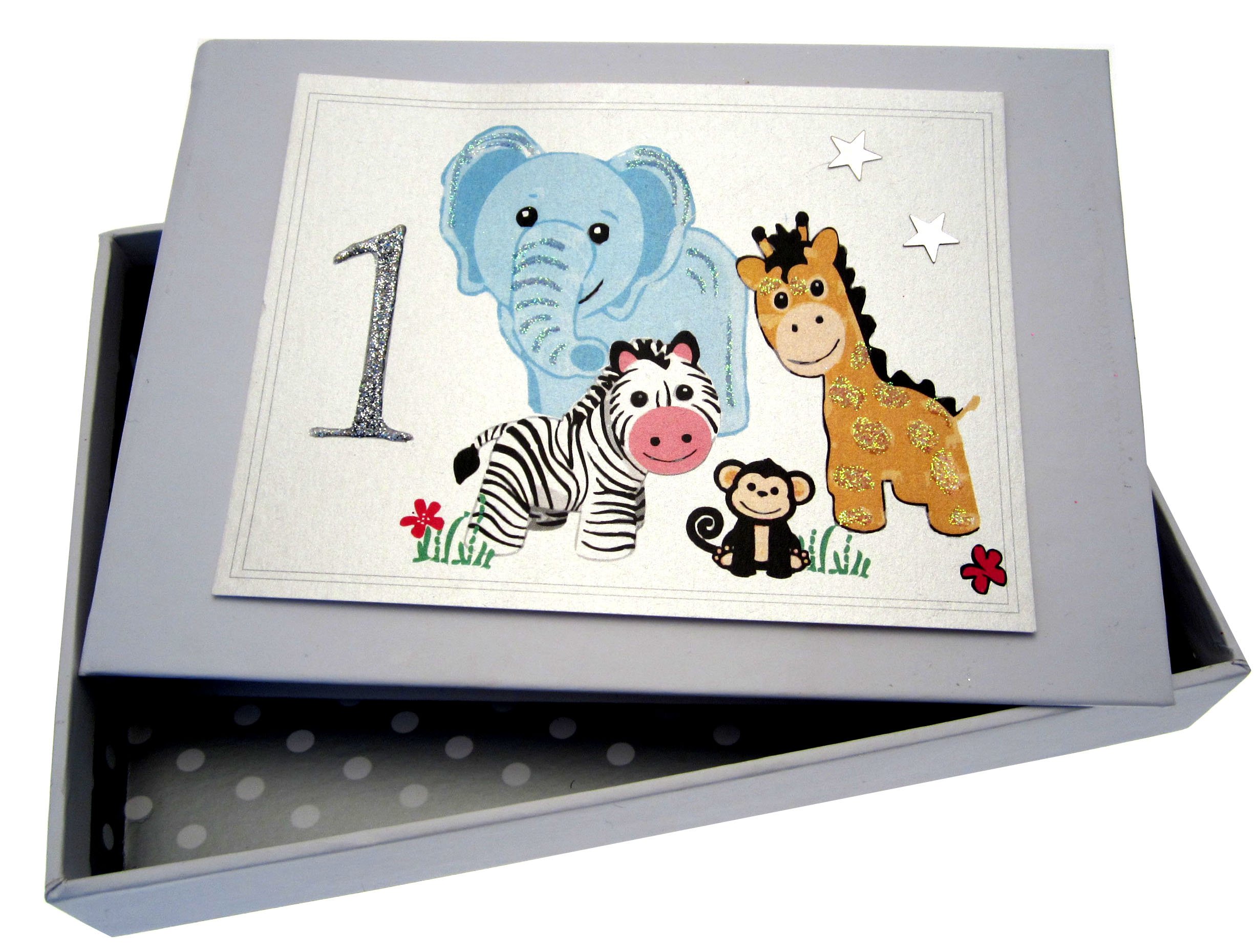 WHITE COTTON CARDS Safari Animals Age 1 Tiny Photo Album Code SAF1T, White