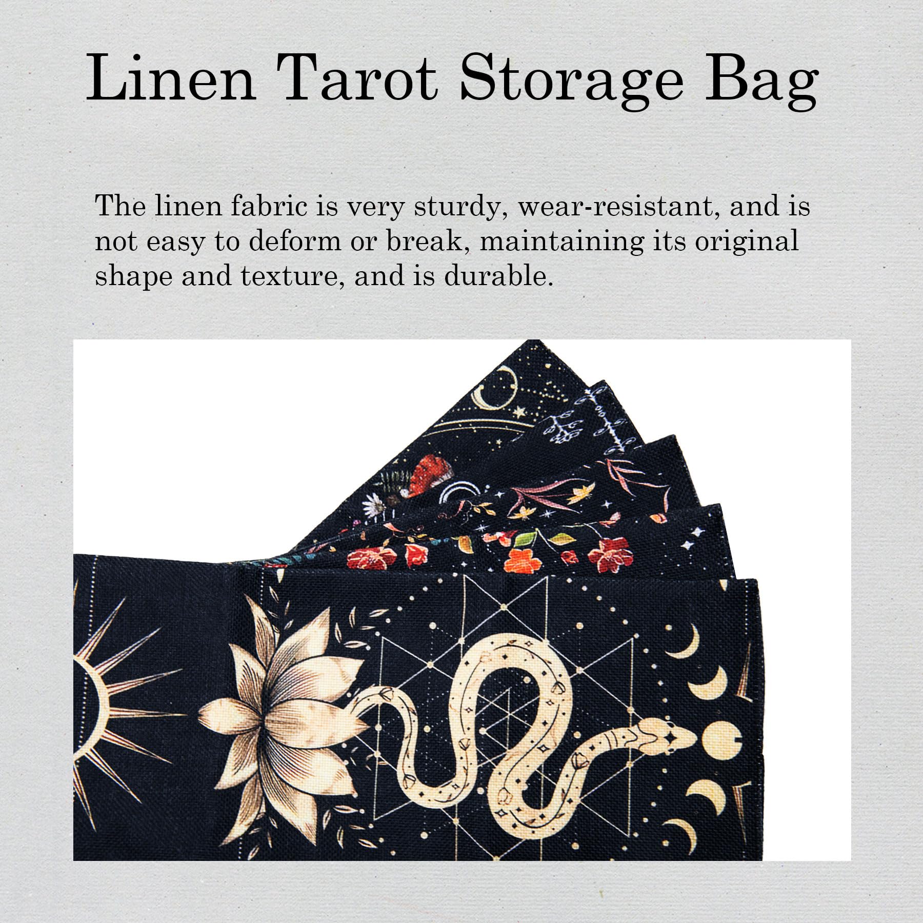 Knana 2Pcs Tarot Card Holder - Linen Tarot Deck Mat with Layout Pattern, Large Tarot Card Storage, Tarot Accessories (Snake)