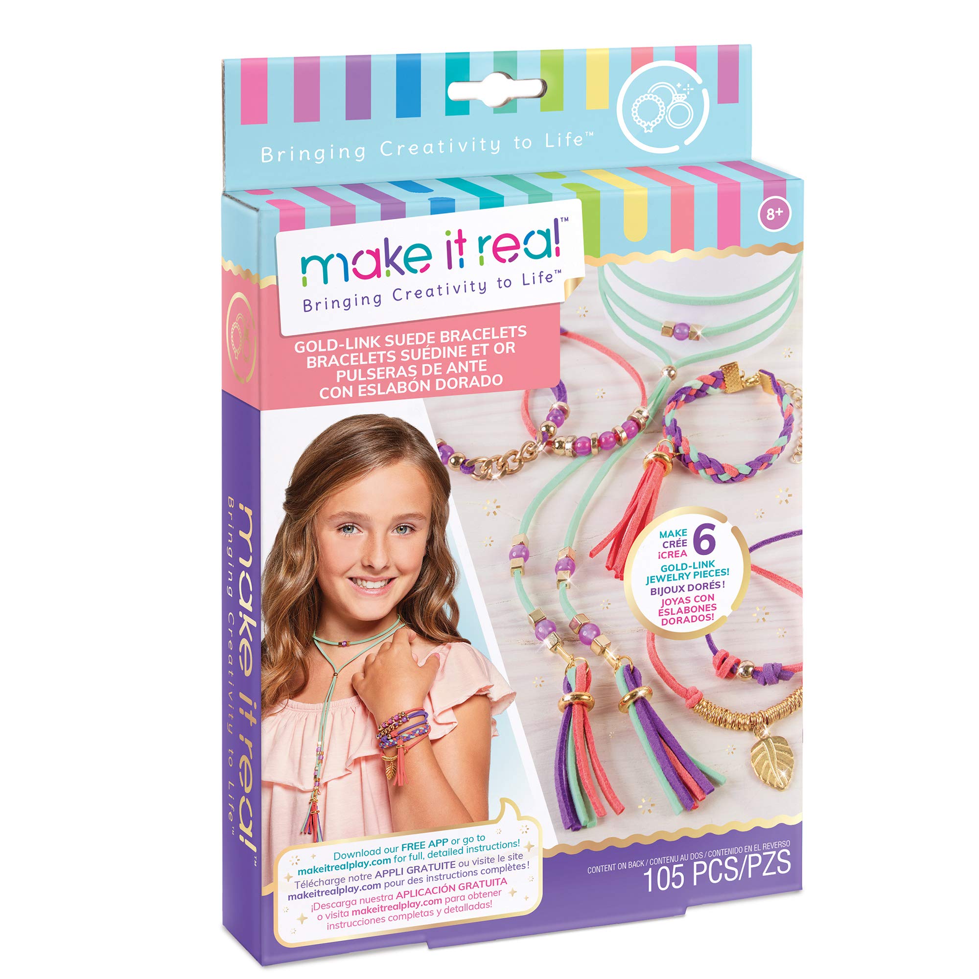 Make It Real Gold Inspired Bracelet and Chocker Making Kit - Girls Friendship Jewellery with Beads and Charms - Arts and Crafts for Kids
