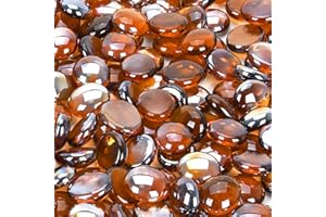 vchin 20 Pounds Firepit Glass, 3/4 Inch Glass Beads, Rocks for Fire Pit Table, Fireplace and Fire Bowl, Round FirePit Beads, Amber