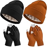 Tivi Tovo 4 Pcs Winter Knit Beanie Hat and Touchscreen Gloves Set for Women Men Warm Acrylic Cap and Gloves Set