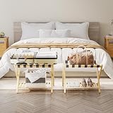 SMIBUY Luggage Rack Foldable Bamboo Stand with Storage Shelf Natural view 3