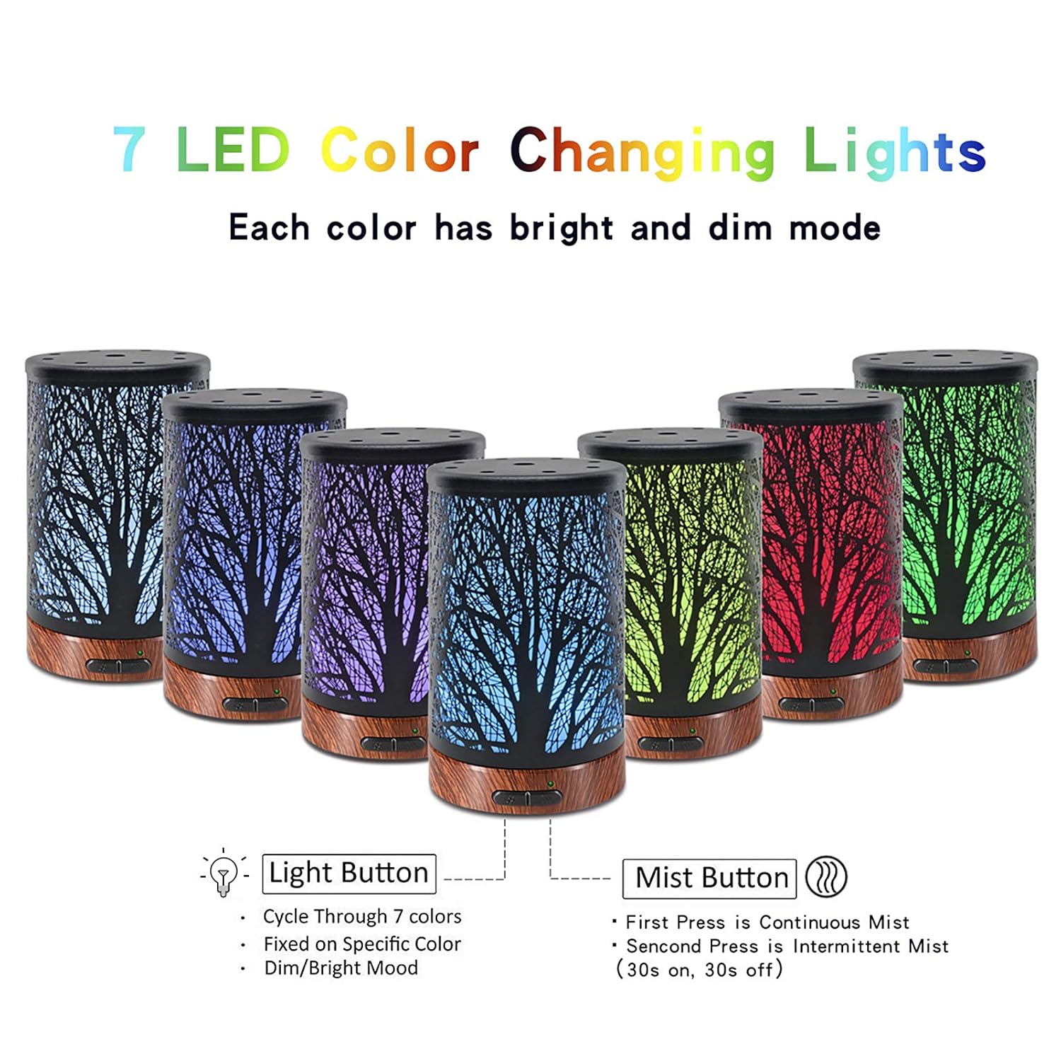 EQUSUPRO Essential Oil Diffuser 100ml Metal Aromatherapy Diffuser Ultrasonic Cool Mist Humidifier with Waterless Auto Shut-Off Protection, 7 Colors Changed LED for Home Office SPA Yoga (Tree) : Beauty