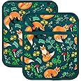 Pot Holders Set of 2 Heat Resistant 480℉ Kitchen 100% Cotton Comfortable Lining Printing Fox Flower Women Men Home Cooking Baking Microwave BBQ Gift(Fox Flower)