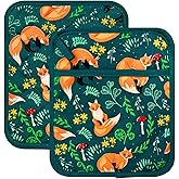 Pot Holders Set of 2 Heat Resistant 480℉ Kitchen 100% Cotton Comfortable Lining Printing Fox Flower Women Men Home Cooking Baking Microwave BBQ Gift(Fox Flower)