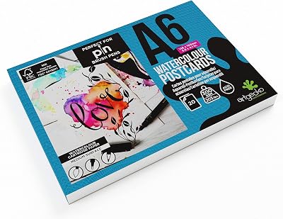 Artgecko Pro Watercolour Postcards A6 20 Sheets 300gsm White Cartridge Paper