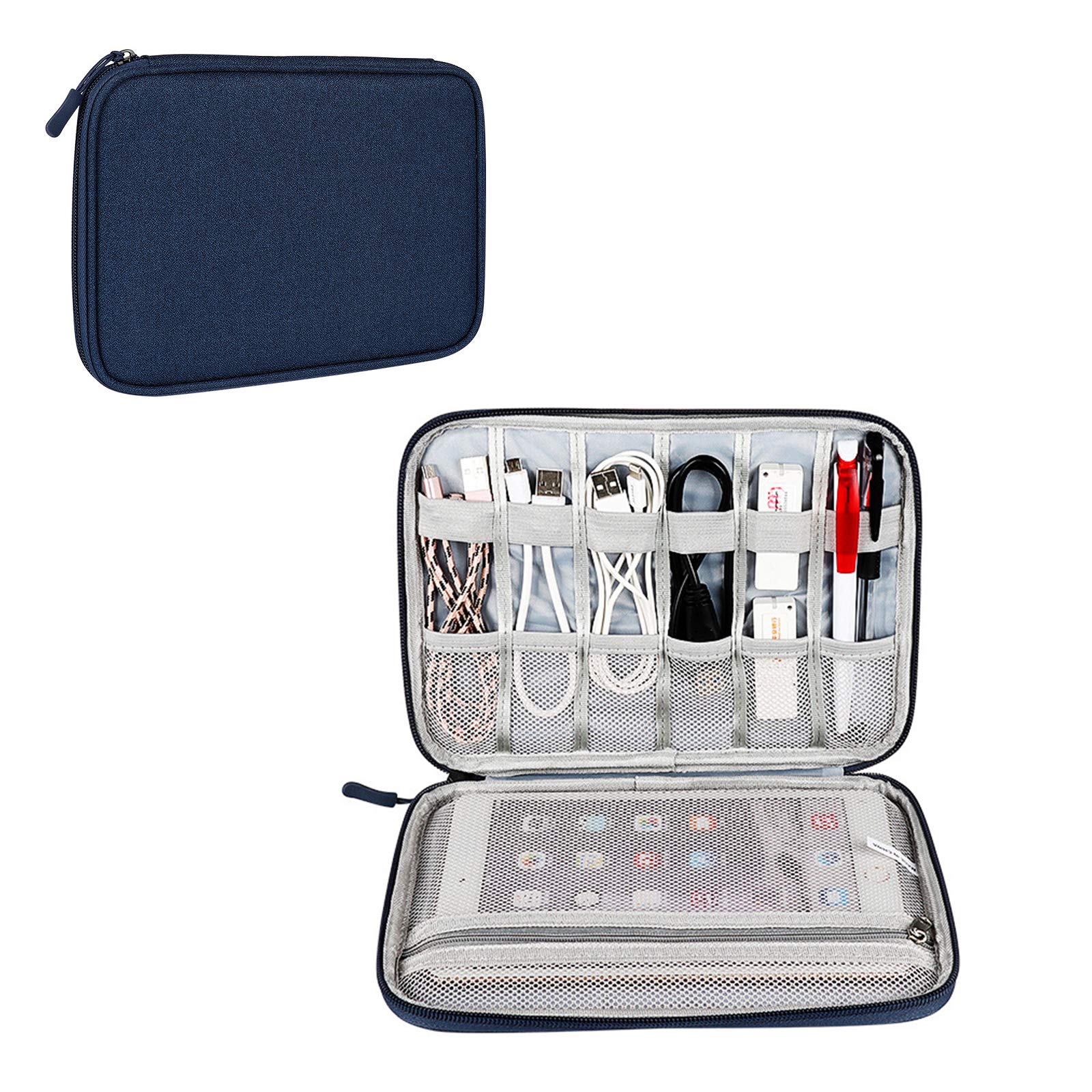 Hosoncovy Electronic Accessories Organizer Bag Travel Bag Cable Organizer Bag USB Flash Drive Case Tablet Case for Ipad Tablet Phone Cables Earphone USB Thumb Stick Drive (Dark Blue)
