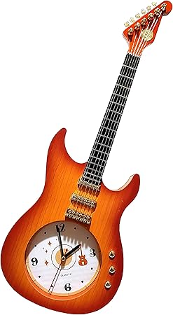 Große Holz Optik Quarz Wanduhr Standuhr Gitarren Gitarrenform Musiker