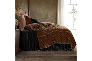 H HIEND ACCENTS HiEnd Accents Stella Faux Silk Velvet 3 Piece Bedspread Set with 2 Pillow Shams, King, Black, Ruffle Skirt Romantic Western Modern Traditional Style Bedding, 1 Bed Spread and 2 Pillow Cases