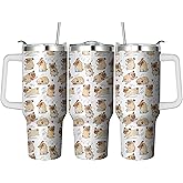 Ksoemar 40 Oz Pug Tumbler with Handle and Straw, Double Wall Stainless Steel Pug Cup, Dog Mom Coffee Mug Keeps Drinks Cold & Hot Gifts for Women Mom Friends for Birthday, Chrismas, Thanksgiving