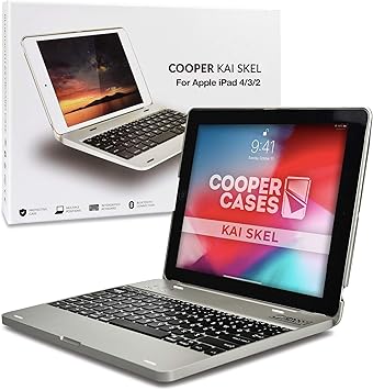 Amazon Com Cooper Kai Skel P1 Bluetooth Wireless Keyboard Case For Ipad 4 Ipad 3 Ipad 2 Clamshell Cover 2800mah 60hr Battery Silver Computers Accessories