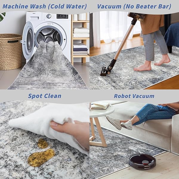 2X8 WASHABLE NON-SLIP HALLWAY RUNNER RUG – MODERN COASTAL ABSTRACT NEUTRAL STAIN-RESISTANT LOW-PILE CARPET RUNNER FOR KITCHEN ENTRYWAY BEDROOM BATHROOM (BLUE GRAY,2X8)