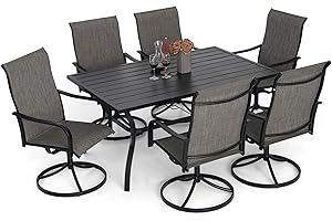 Anmutig 7-Piece Outdoor Patio Dining Set for 6, Patio Dining Swivel Chairs Textilene & Rectangle Outdoor Dining Table with 1.6" Umbrella Hole for Lawn Backyard Garden, Grey