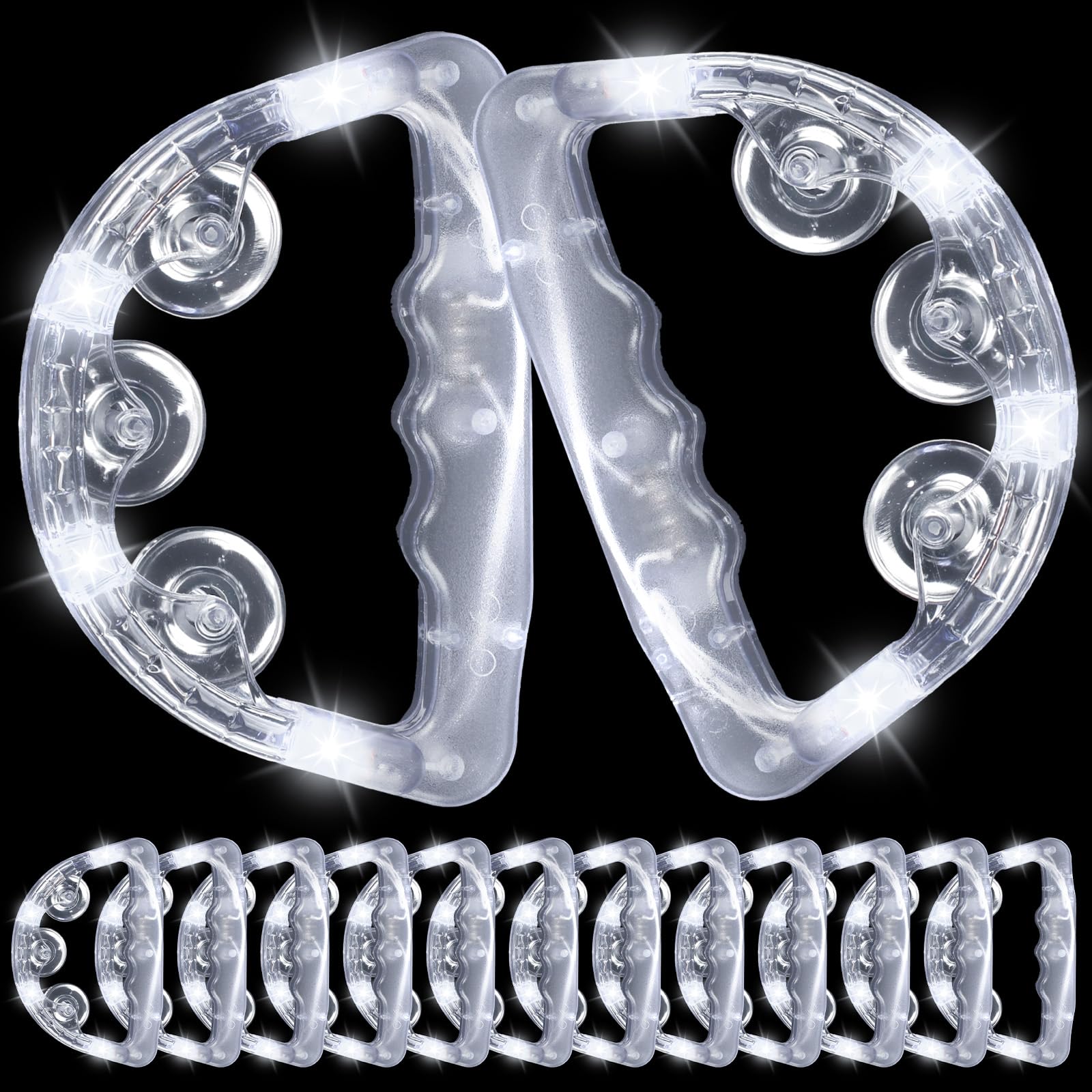 Photo 1 of Yunsailing 12 Packs Light up Tambourines With White Flashing LED Handheld Percussion Instrument Glow in The Dark Ring Metal Jingles for Teenagers Adults Wedding Concerts Performance Party Favors Bulk