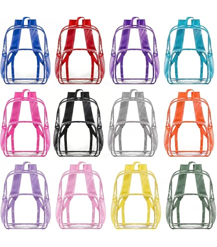 Aliceset Clear Backpack Bulk Waterproof Transparent Colorful Bookbag Donation Supply Kits for Women Men(9 Inch,50 Pcs)
