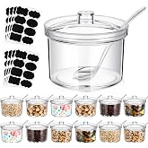 Tioncy 12 Pcs Ice Cream Toppings Bar Kit Sundae Hot Cocoa, 13.5 oz, Clear | Hot Chocolate Bar Supplies, Candy Dispenser, Mini Pancakes, Condiment Seasoning Containers, Acrylic Sugar Bowl with Lid Spoon