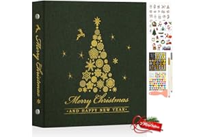 Lanpn Album photo de Noël autocollant pour scrapbooking, couverture en lin, motif sapin de Noël, pages magnétiques adhésives 