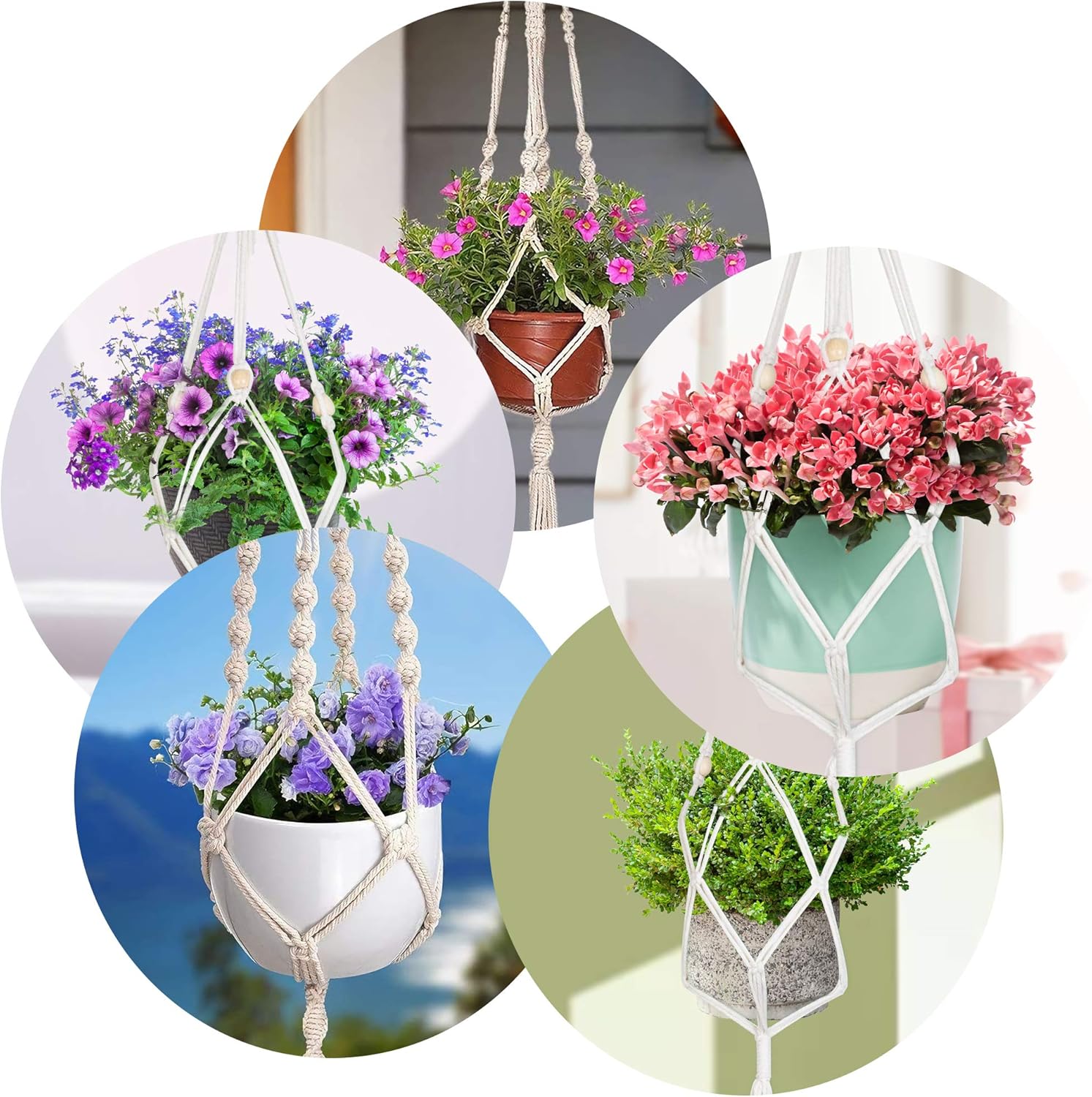 Macrame Plant Hangers 4 Pcs  - Different Hanging Planters Decorative Flower Pot Holder Stand Handmade Cotton Rope, Indoor Outdoor Boho Home Decor, 4 Legs, 4 Size, Different Tiers, 8 Hooks: Garden & Outdoor