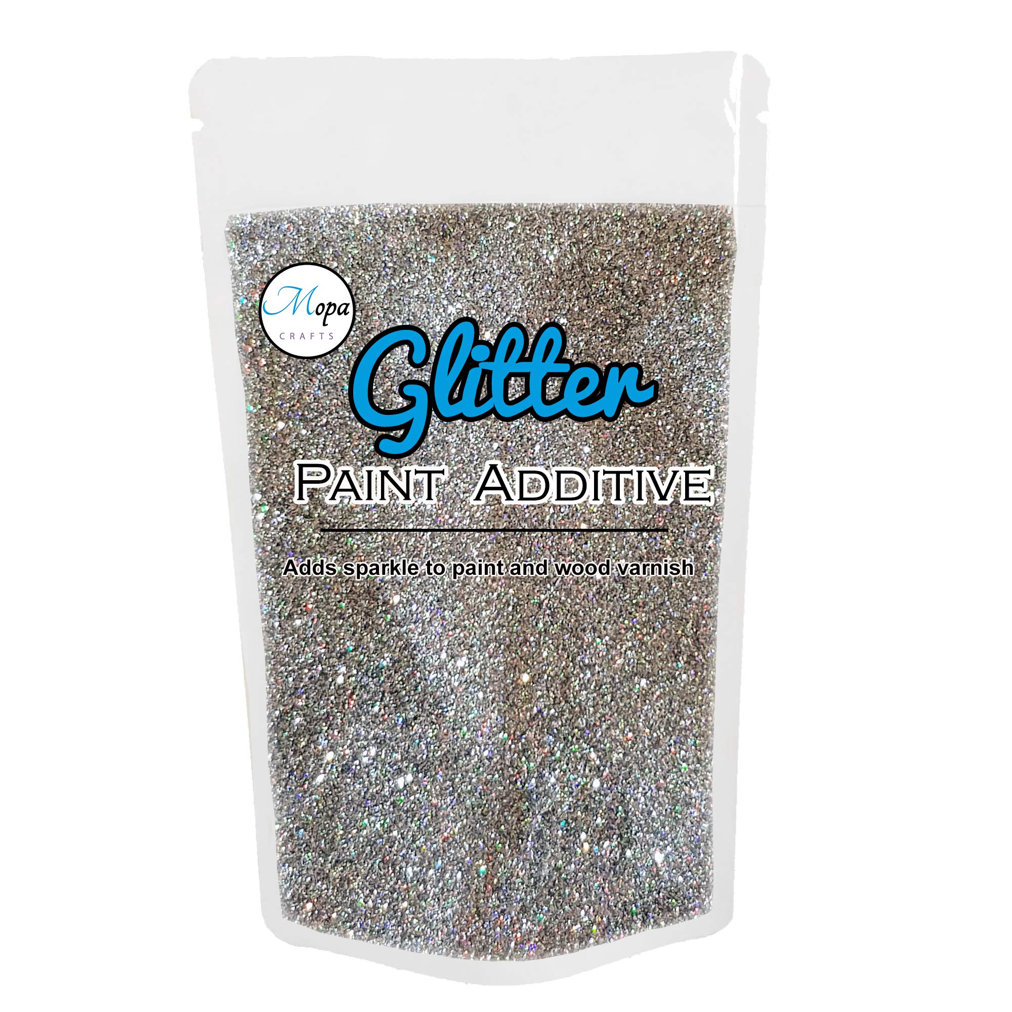 Mopa Crafts Holographic Silver Glitter Paint Crystal Additive 100g for Emulsion Paint - for use with Interior/Exterior Wall, Ceiling, Wood, Metal, Varnish, Dead Flat, Matt, Soft Sheen or Silk Paints