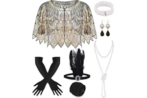 PLULON 8 Pcs 1920s Flapper Accessories Set for Women, Great Gatsby Dresses Sequin Shawl Wraps Roaring 20s Dresses for Party