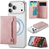 Vinich for MagSafe Wallet Magnetic RFID Blocking Card Holder Compatible with MagSafe Phones and Cases, Strong Magnet Minimalist Phone Wallet for iPhone 17/16/15/14/13/12/ Pro/Max/Plus, Rose Pink