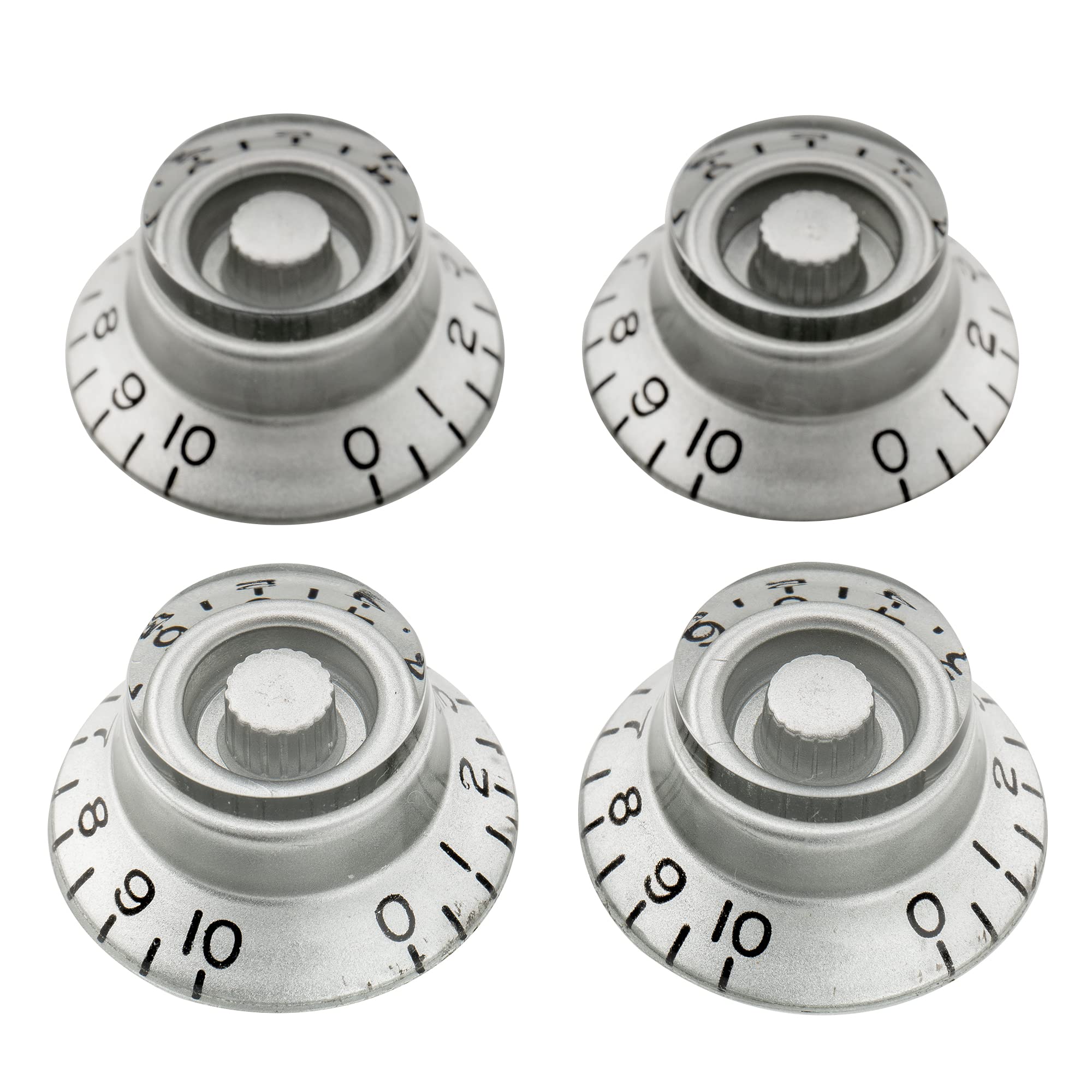Musiclily Pro Metric Size 18 Splines Guitar Bell Top Hat Knobs for Epiphone Les Paul SG Style, Silver (Set of 4)